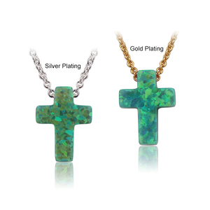 Beliebte 925 Silber Sterling Unisex Kette plattiert Gold synthetischen Opal Schmuck Kreuz blau weiß Charms Kreuz Halskette - Product Image 2