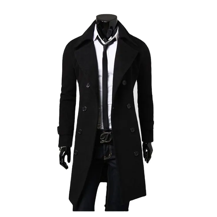 Long Coat Winter Trendy Warm Brand New Blend Coat Men's Fashion Wild Overcoat Male Casual Windbreak Long Plus Size Men's Coats
