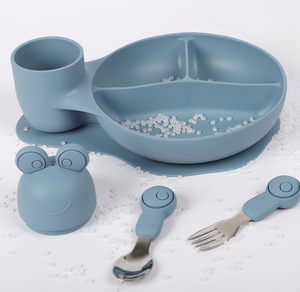 <span class=keywords><strong>Assiette</strong></span> en silicone divisée de conception d'escargot avec ensemble de cuillères à fourchette en acier inoxydable, fournisseur d'ustensiles d'alimentation pour bébé à succion - Product Image 3