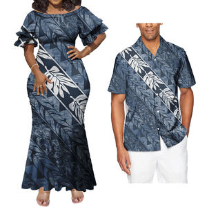 Vestidos Ajustados de Sirena y Camisas Hawaianas de Talla Grande para Hombre, Ropa para Él y Ella, Puletasi Samoa, Conjunto Personalizado para Parejas - Product Image 6