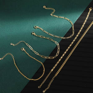 Grosir jumlah besar 16 + 3 CM gelang tembaga berlapis emas lima lapis klip kertas + rantai Kuba Set gelang halus - Product Image 5