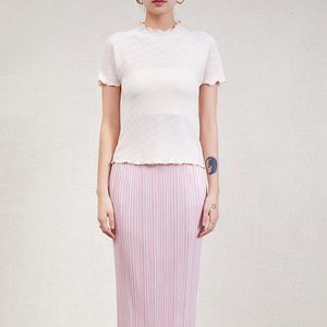 เสื้อพลีทแขนสั้นผู้หญิง, เสื้อยืดคอกลมมีหนามสไตล์ใหม่ฤดูร้อน - Product Image 5