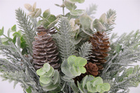 Arrangement de Noël artificiel en pot, centre de table en eucalyptus et cône de pin givré, décoration de table d'hiver pour intérieur et fêtes