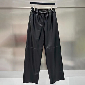 Nouveau <span class=keywords><strong>pantalon</strong></span> à jambe large taille élastique femmes <span class=keywords><strong>pantalon</strong></span> en <span class=keywords><strong>cuir</strong></span> de mouton véritable - Product Image 1