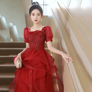 Red Wedding Dress Princess Waistline Sweetheart Neckline Ruffles Long Gown For Coming Of Age Ceremony Women - Product Image 5