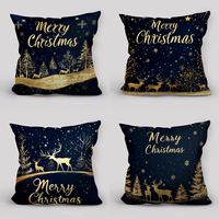 Housse de coussin Joyeux Noël, motif cerf doré et forêt, housse décorative pour coussin, décoration de Noël pour la maison