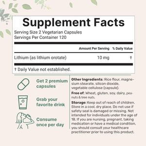 Orotato di Litio 10mg in Capsule Vegetali, Supporto Immunitario per Adulti, Equilibrio Quotidiano, Salute Generale, <span class=keywords><strong>Invecchiamento</strong></span>, Supporto Emotivo e <span class=keywords><strong>Cerebrale</strong></span> - Product Image 5