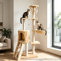 Arbre à chat multi-niveaux de luxe, centre d'activités pour chat, maisonnette en peluche avec plateforme et hamac, étagère stable, mobilier d'escalade pour chat