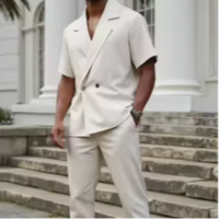 Ensemble Blazer et Pantalon Homme à Manches Courtes, Double Boutonnage, Revers Cranté, Costume Décontracté et Élégant pour Mariage, Fête ou Tenue Professionnelle