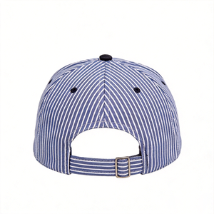 Casquette de baseball en seersucker rayé avec patch tissé personnalisé, chapeau d'extérieur unisexe réglable à fermeture snapback, casquette de sport - Product Image 3
