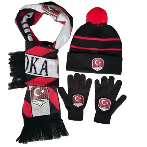 Jacquard Sports Fan Cheering Custom Soccer Scarf Fans Sport Knitted scarf hat gloves set