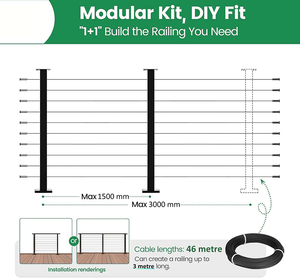 Système de <span class=keywords><strong>garde</strong></span>-<span class=keywords><strong>corps</strong></span> en câble d'acier inoxydable sur mesure avec accessoires gratuits, kit de balustrade en câble métallique durable pour escalier, terrasse, balcon, patio - Product Image 6