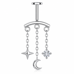 <span class=keywords><strong>Piercing</strong></span> Labret in Titanio ASTM F136 con Filettatura Interna, Gioiello Pendente CZ a Stella, Luna, Pianeta <span class=keywords><strong>per</strong></span> Cartilagine, <span class=keywords><strong>Trago</strong></span>, Elica - Product Image 3