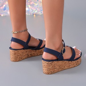 Sandalias de Plataforma con Tacón Grueso de Piel Sintética Negra, Punta Abierta, Correa Elástica Trasera, Zapatos de Verano para Mujer, Venta al por Mayor, Pago por Proxy - Product Image 2