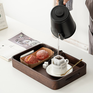 Walnut Wood Rectangular <b>Tray</b> With Handles For <b>Tea</b> Serving And Snacks Storage - Product Image 3