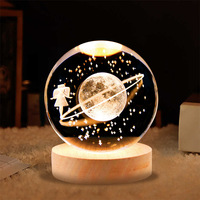 Honor of Crystal Lampe boule de cristal de haute qualité 6cm Base en bois Boule laser 3d lumineuse