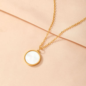 Hot Selling Fashion 18K <b>Gold</b> Plated Stainless Steel <b>Coin</b> Dainty White Shell Hollow Pendant Moon Star Zircon <b>Necklace</b> - Product Image 4