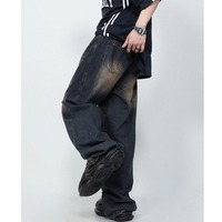 Pantalon chino sur mesure de haute qualité pour homme, jean en denim vintage délavé, coupe large, style hip-hop, en coton.