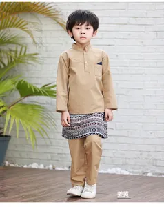 Hot Selling Saudi Dubai Boy Top And Pants Suits Set 9 Colors Muslim Children Clothing Kids Eid Baju Melayu Clothes