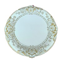 Assiettes de présentation en plastique gaufré blanc et or, style européen vintage, avec bordure dorée, pour mariage, événement, fête