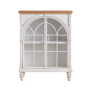 French Style Sideboard With Glass Doors White Wood Top Entryway Storage Cabinet Living Room Decorative Furniture Handmade - Product Image 5