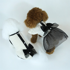 ชุดเดรสแมวและสุนัขติดโบว์สีดำและสีขาวแบบทันสมัยเสื้อกั๊กและกระโปรงฤดูหนาวน่ารักทำจากโพลีเอสเตอร์สำหรับใช้ในฤดูร้อน - Product Image 2