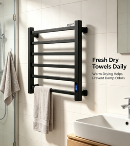 Sèche-serviettes électrique mural BESKO <span class=keywords><strong>noir</strong></span> <span class=keywords><strong>mat</strong></span> en acier inoxydable intelligent avec minuterie et contrôle de la température - Product Image 4
