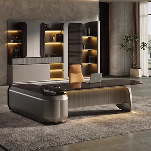 Scrivania Presidenziale a L in MDF con Tecnologia Moderna, Pannello Laccato, Arredamento per Ufficio e Sala Riunioni, Ufficio Modulare - Product Image 2