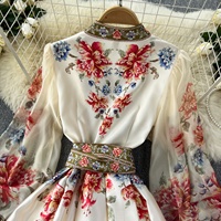 Robe Midi Vintage Grande Taille pour Femmes, Robe Élégante en Dentelle Imprimée Coupe Empire