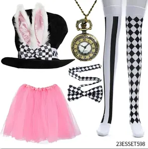 Conjunto de Disfraz de Conejo Blanco: <span class=keywords><strong>Sombrero</strong></span> <span class=keywords><strong>Loco</strong></span>, Orejas de Conejo, Gafas, Lazo, Guantes, 100% Algodón, Accesorios para Playa, <span class=keywords><strong>Pascua</strong></span>, Halloween - Product Image 3