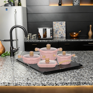 Ensemble d'ustensiles de cuisine antiadhésifs de haute qualité, 8 pièces, casseroles modernes <span class=keywords><strong>en</strong></span> marbre compatibles avec <span class=keywords><strong>le</strong></span> <span class=keywords><strong>verre</strong></span> et l'aluminium pour <span class=keywords><strong>le</strong></span> <span class=keywords><strong>gaz</strong></span> - Product Image 1