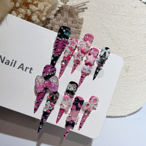 Venta al por mayor hecho a mano Stiletto largo prensa en las <span class=keywords><strong>uñas</strong></span> 3D Hello Kitty <span class=keywords><strong>Rosa</strong></span> cebra diseño acrílico personalizado <span class=keywords><strong>uñas</strong></span> artificiales - Product Image 2