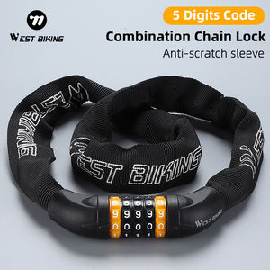 WEST BIKING Vélo 5 Serrures à code haute sécurité Chaîne antivol <span class=keywords><strong>Porte</strong></span> extérieure Moto Cyclisme Serrure robuste - Product Image 1