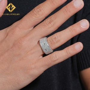 ZUANFA JEWELRY New Arrive Iced Out Micro Setting Wide Eternity Band <b>Ring</b> Custom Moissanite <b>Ring</b> Hip Hop Style <b>Men</b> - Product Image 5