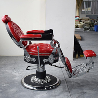 Fauteuil de Barbier de Luxe Style Rétro en Cuir Rouge, Inclinable et Pivotant, pour Salon de Coiffure
