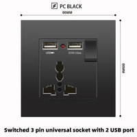 Prise murale noire YUHE UK 13A avec USB Type-C Charge Rapide 18W, 14 prises, interrupteur mural, contrôle via application EWeLink, style traditionnel et moderne