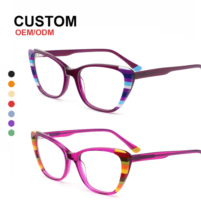 FP2108 Design Women Acetate Optical Glasses Frame 2024 Fashion Printing Eyewear Cat Eye Clear Lens Eyeglasses Frame