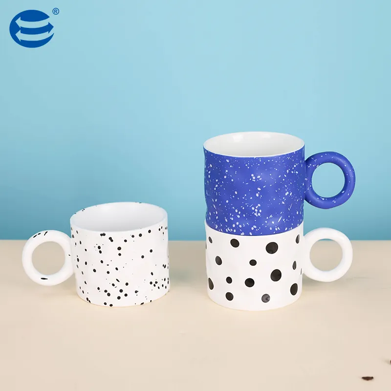 wholesale Klein blue cup ink splash ring cup ceramic mug high face value big ear creative cup with gift box