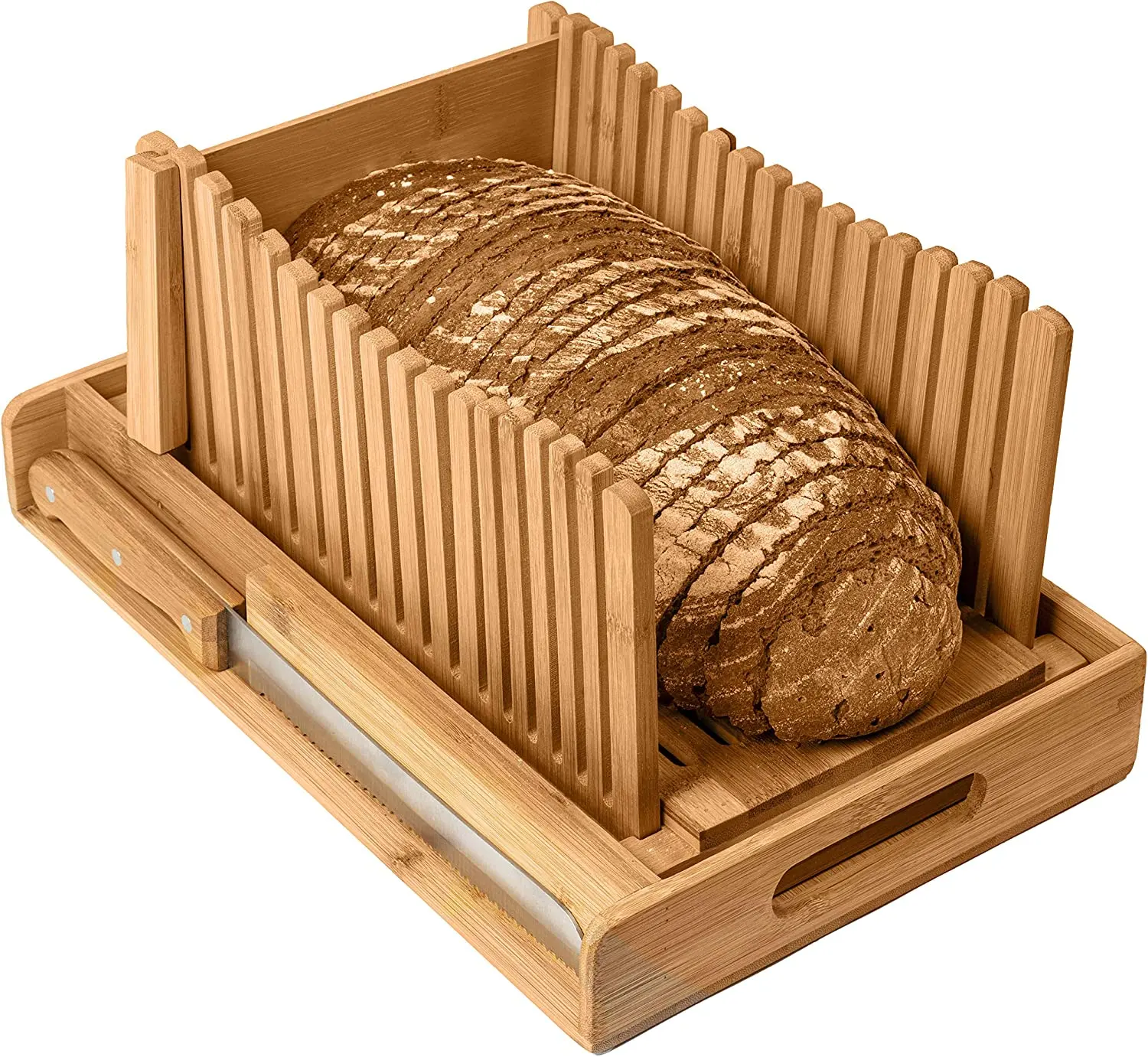 Küche Sieben Bambus Brots ch neider mit Krümel Tablett Brots ch neider für hausgemachtes Brot, Laib Kuchen, Bagels Slicer