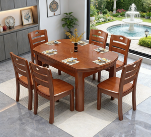 Ensemble de table à manger en bois massif moderne et peu encombrant, table de cuisine ronde pliable et convertible de luxe pour petit appartement - Product Image 3