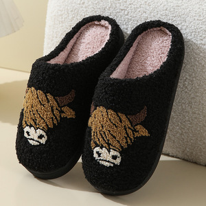 In cao nguyên gia súc bò Dép Fluffy nhà <span class=keywords><strong>Slide</strong></span> Dép unisex ấm cúng Womens bông động vật dép - Product Image 3