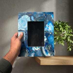 Cadre photo en agate bleue, pierre précieuse naturelle, cadre photo en cristal, pierre d'agate polie, décoration d'intérieur, cadeau - Product Image 1