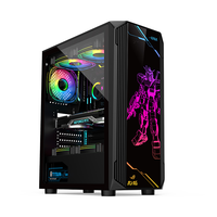 Casing & Tower Komputer Gaming Hongyi 0.5mm SPCC Kaca Tempered Lapisan Hitam ATX/M-ATX/ITX Dengan Kipas RGB dan Pengontrol