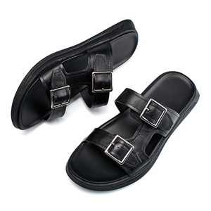 <span class=keywords><strong>Chanclas</strong></span> de cuero genuino <span class=keywords><strong>para</strong></span> <span class=keywords><strong>hombre</strong></span>, sandalias de playa de verano personalizadas, suela blanda antideslizante, zapatillas de medio vestido de moda, Invierno - Product Image 2