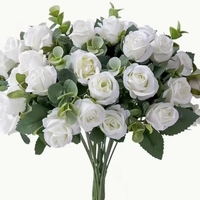 Bouquet de mini-roses artificielles en tissu pour mariage, fête des mères, Pâques, décoration de la maison, du bureau, hiver, Noël, fleurs