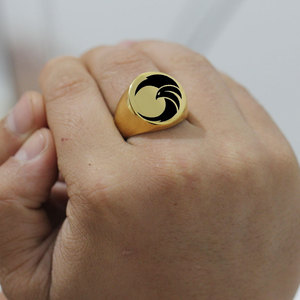 Bague en acier inoxydable 22 mm, design aigle rond, bijoux pour homme, cadeau, acier doré - Product Image 3