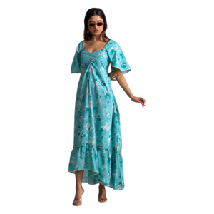 Robe verte imprimée à volants aux épaules pour femme, style cami et ourlet évasé, pour une mode estivale décontractée et tendance - Product Image 1