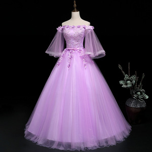 Off The Shoulder Purple Tulle Ball Gown Dress With Floral Embroidery For Evening Events Adult Size - Product Image 2