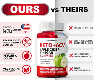 סוכריות גומי OEM Keto עם פרוביוטיקה ו-B12, תוספי תזונה תומכים בבריאות הגובה, סוכריות גומי ACV Keto לירידה במשקל למבוגרים - Product Image 2