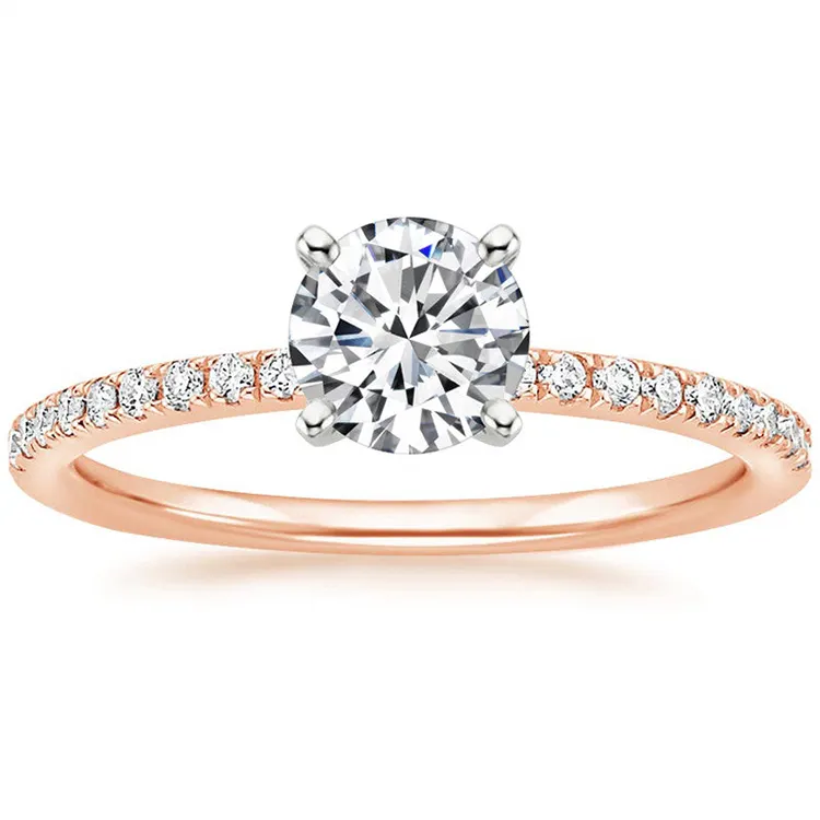 Sgarit anel de noivado para mulheres, joia da moda de ouro rosa 14k 1.00c redondo com aliança de noivado e casamento, micro pave lateral de diamante para mulheres solitário